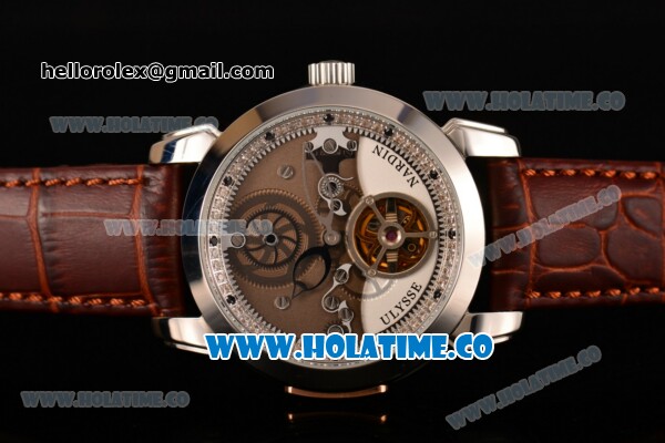 Ulysse Nardin Skeleton Tourbillon Manufacture Asia Automatic Steel Case with Brown/White Dial and Brown Leather Strap - Click Image to Close